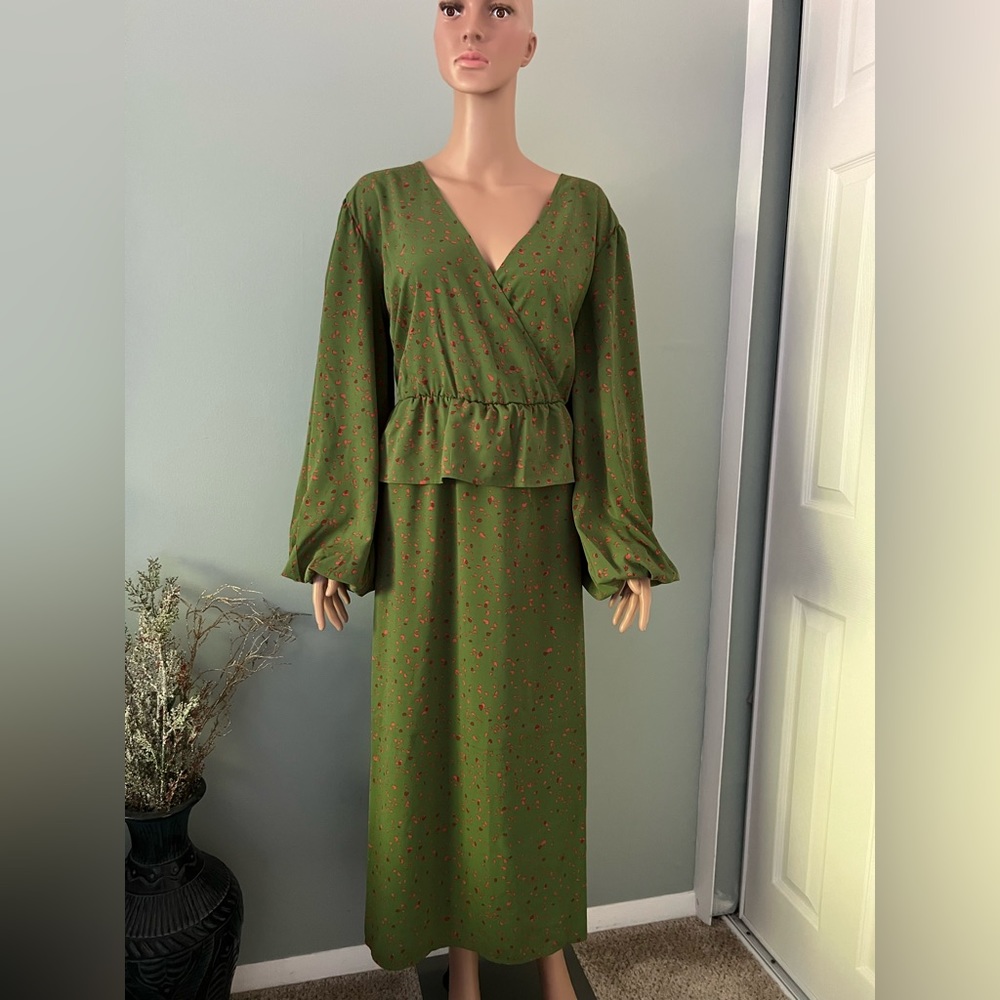 Eloquil Elements Green Fall Print Long Sleeve Pep… - image 4